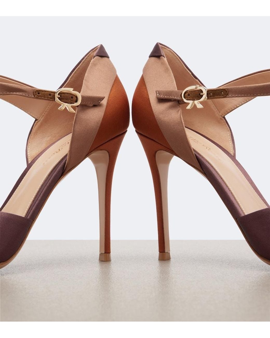 Gianvito Rossi Brown Sofia D'Orsay Satin Pumps