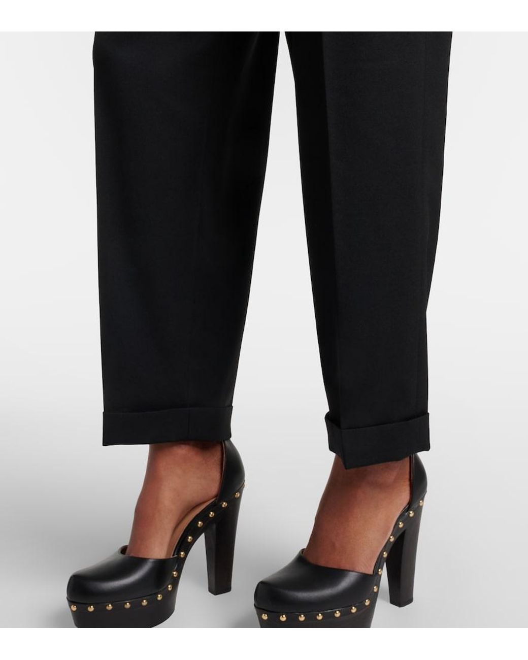 Chloé Black Belted Pleated Virgin Wool Tapered Pants