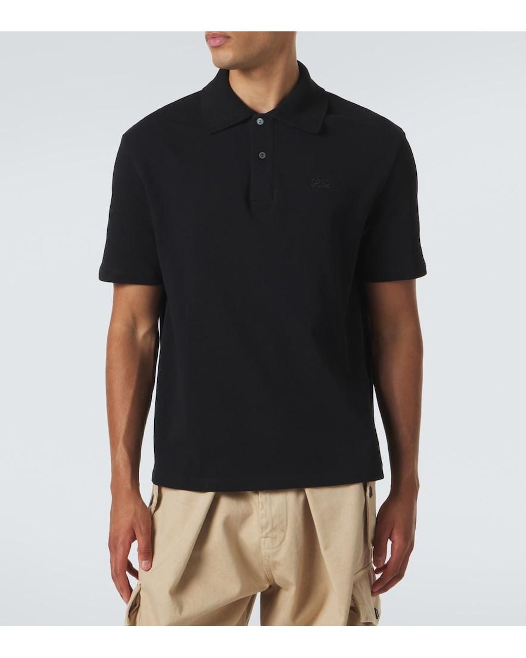 Loewe Black Double L Cotton Pique Polo Shirt for men