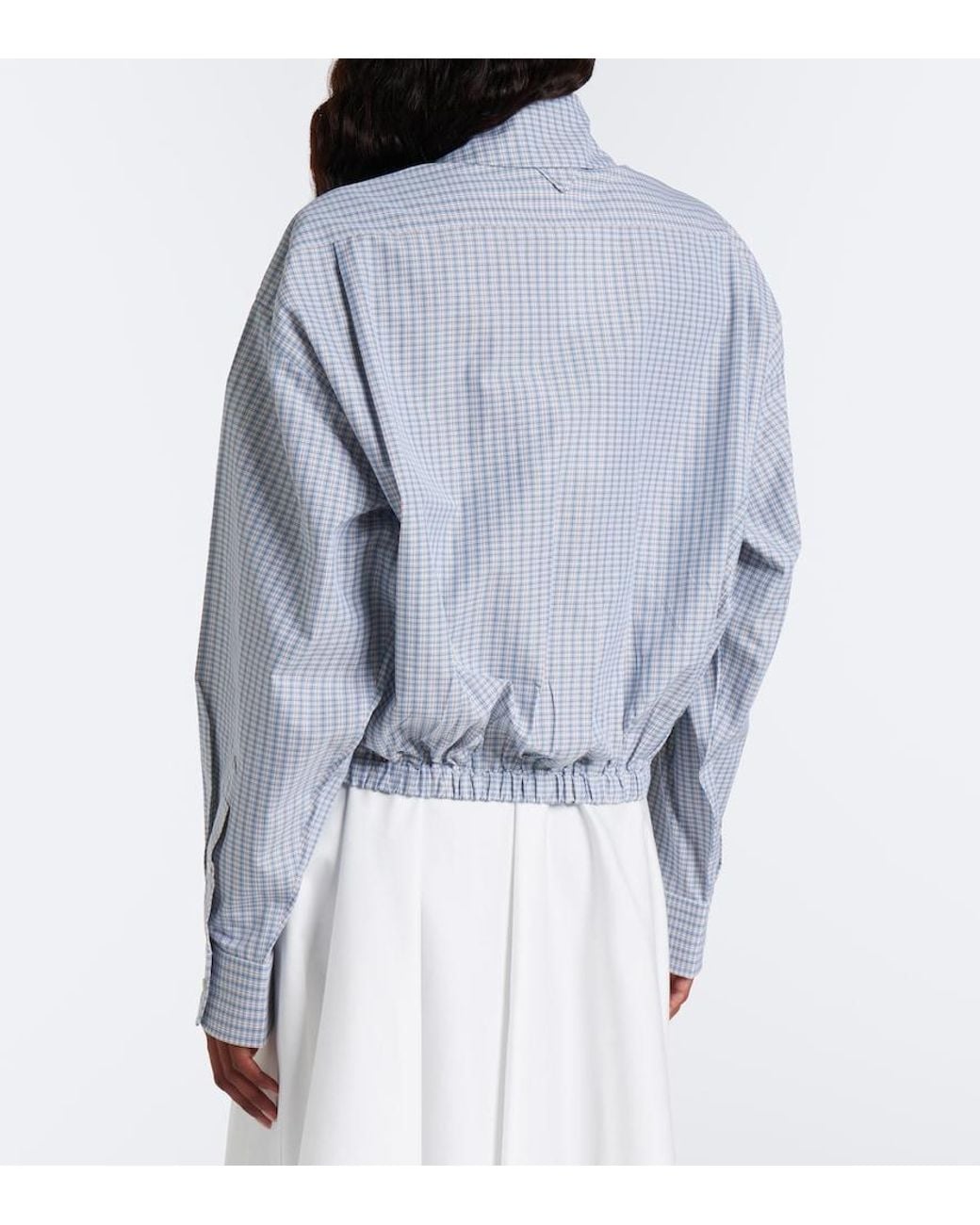 Prada Gray Bow-Detail Checked Cotton Blouse