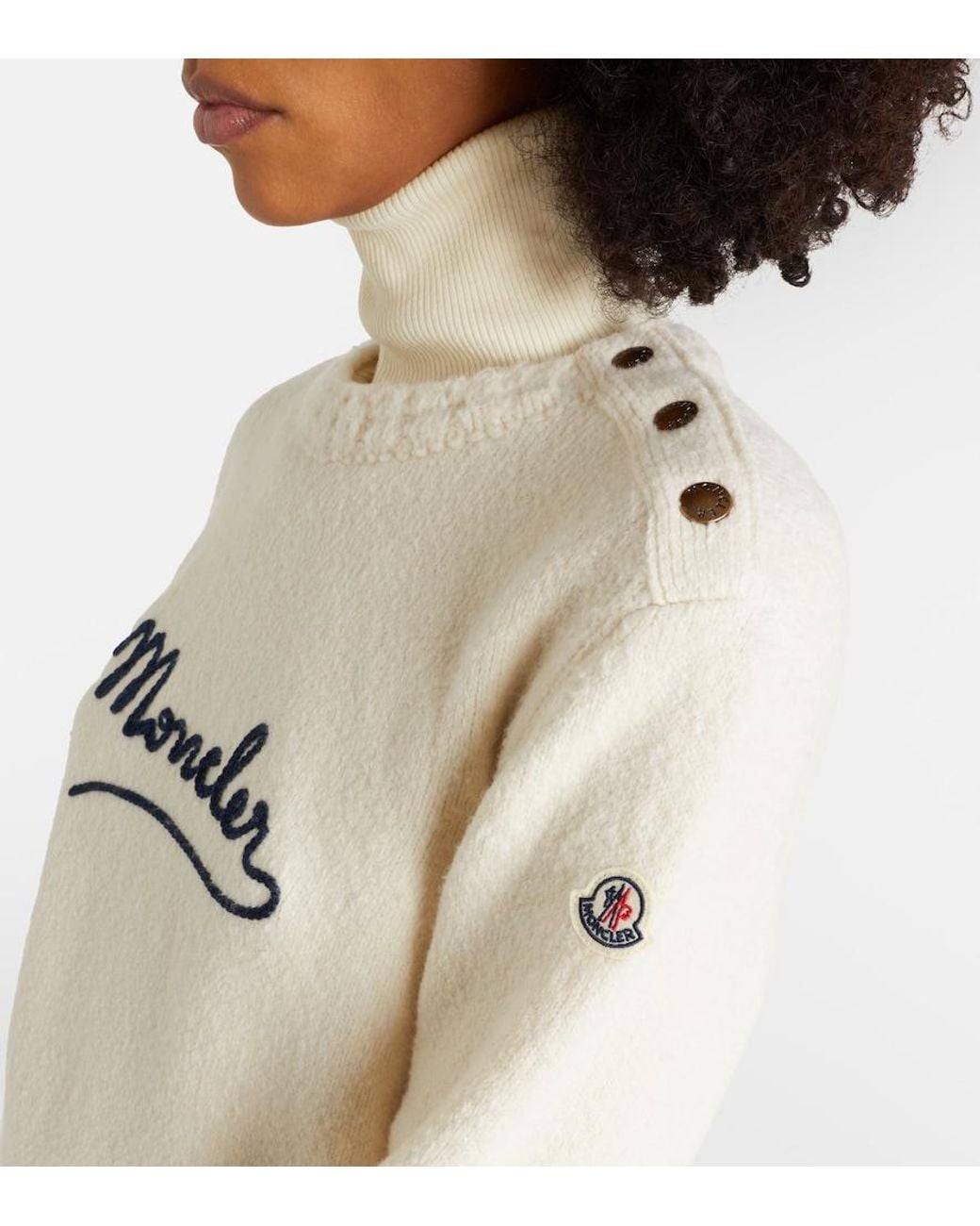 Moncler Natural Embroidered Logo Cotton-Blend Sweater