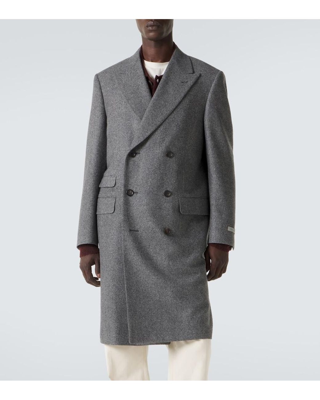 Canali Gray Double-Breasted Wool And Silk Coat for men