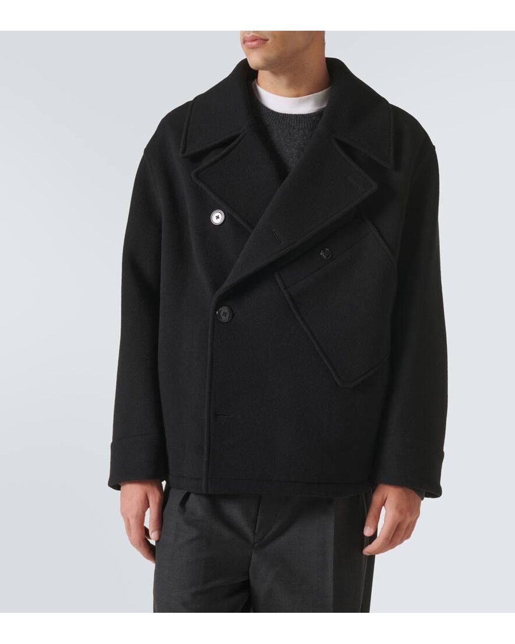 Lemaire Dispatch Wool Peacoat in Black for Men | Lyst