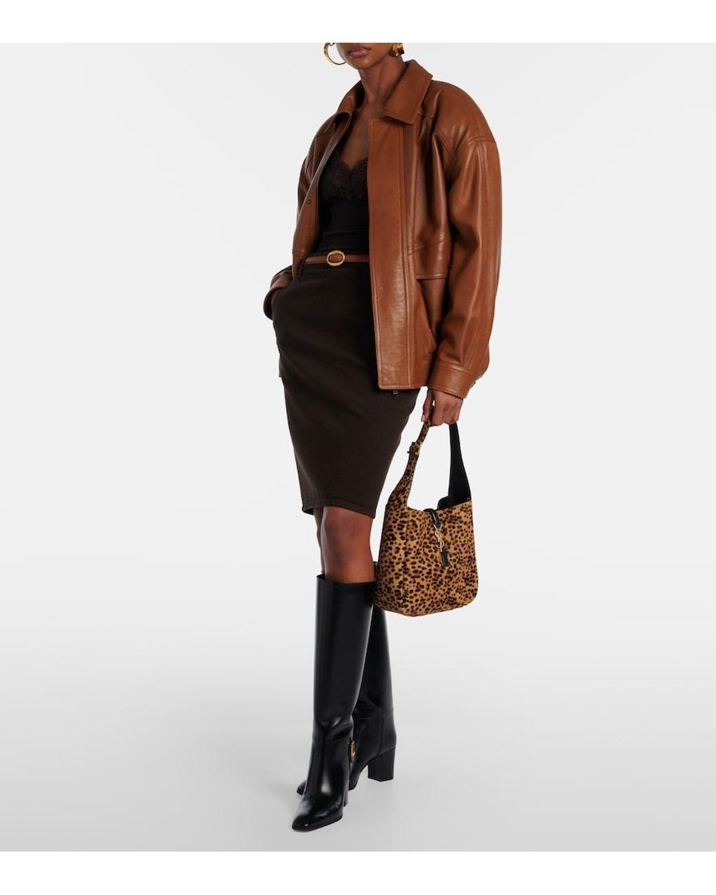 Saint Laurent Brown Le 5 A 7 Small Leather Shoulder Bag