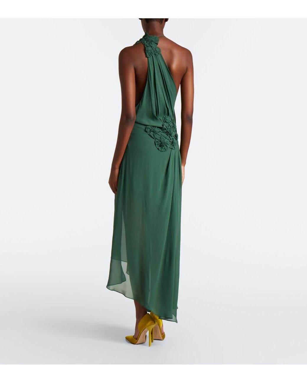 Victoria Beckham Green Floral-Applique One-Shoulder Silk Cocktail Dress