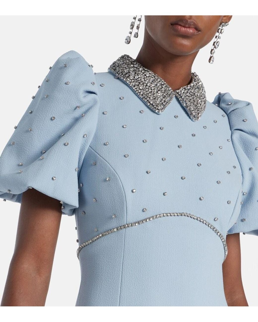Rebecca Vallance Blue Amery Embellished Puff-Sleeve Gown