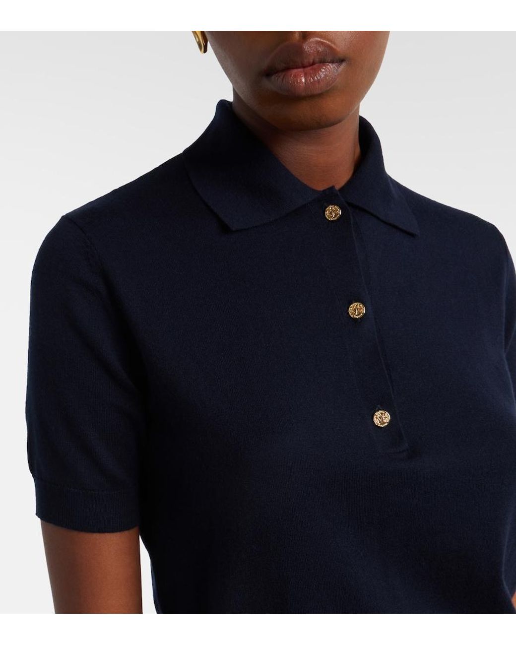 Max Mara Blue Cotton, Silk, And Cashmere Polo Sweater