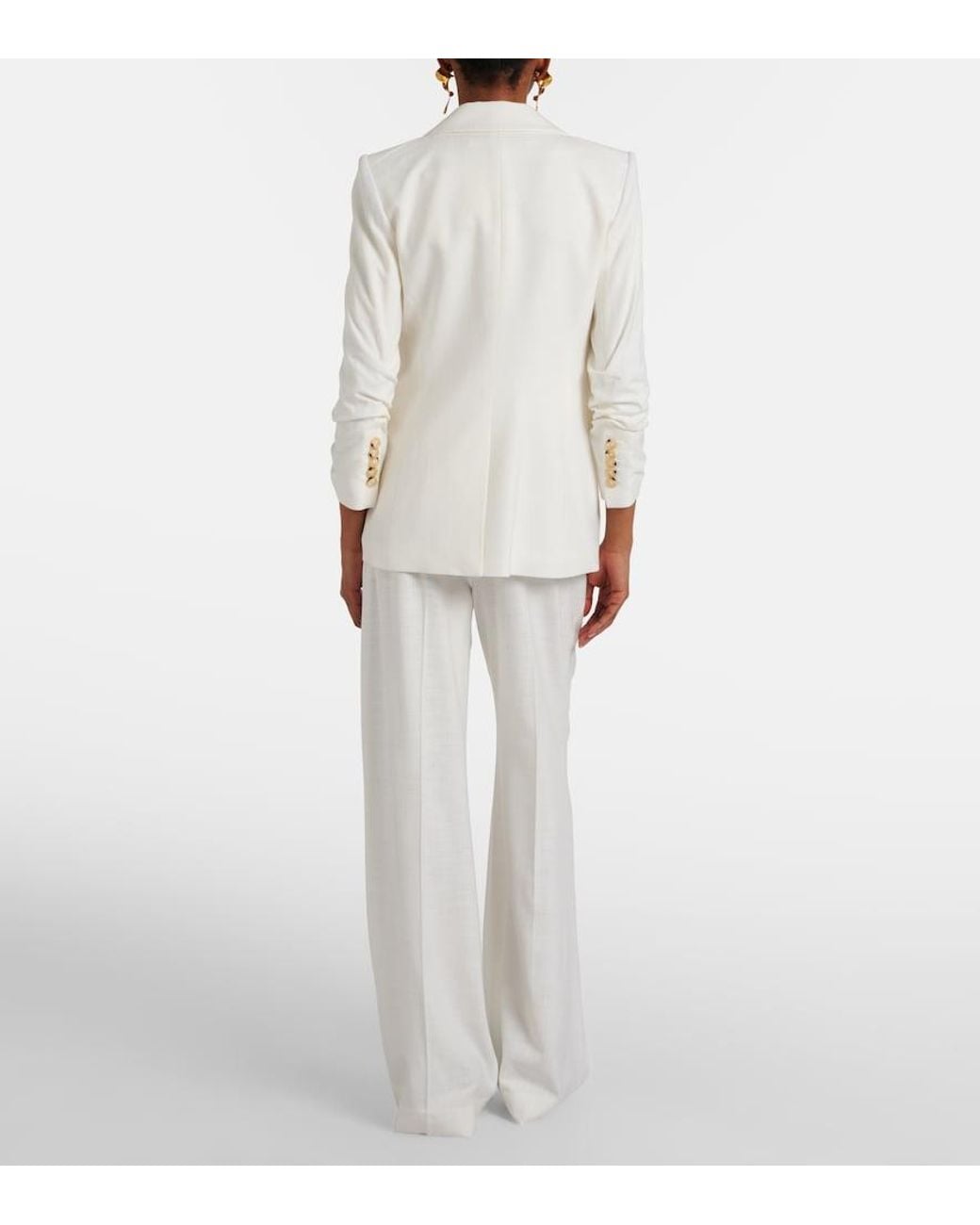 Veronica Beard White Marbeau Pleated Wide-Leg Pants