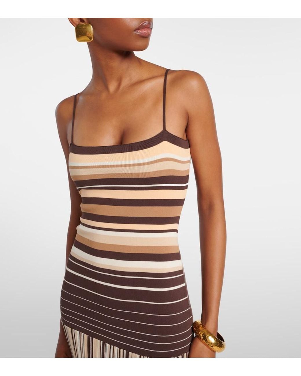 Faithfull The Brand Natural Esenia Striped Cotton-Blend Midi Dress