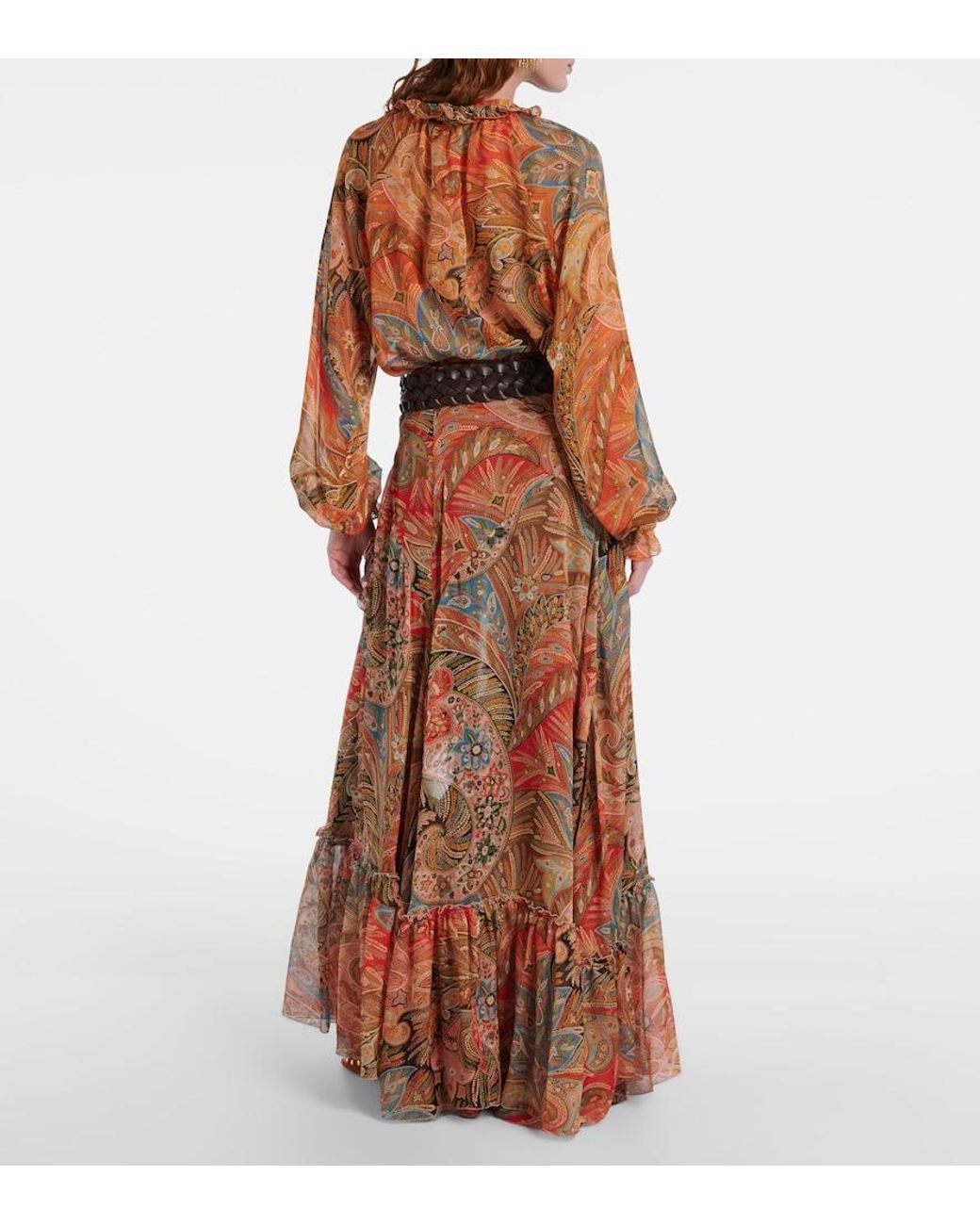 Etro Brown Printed Silk Maxi Skirt