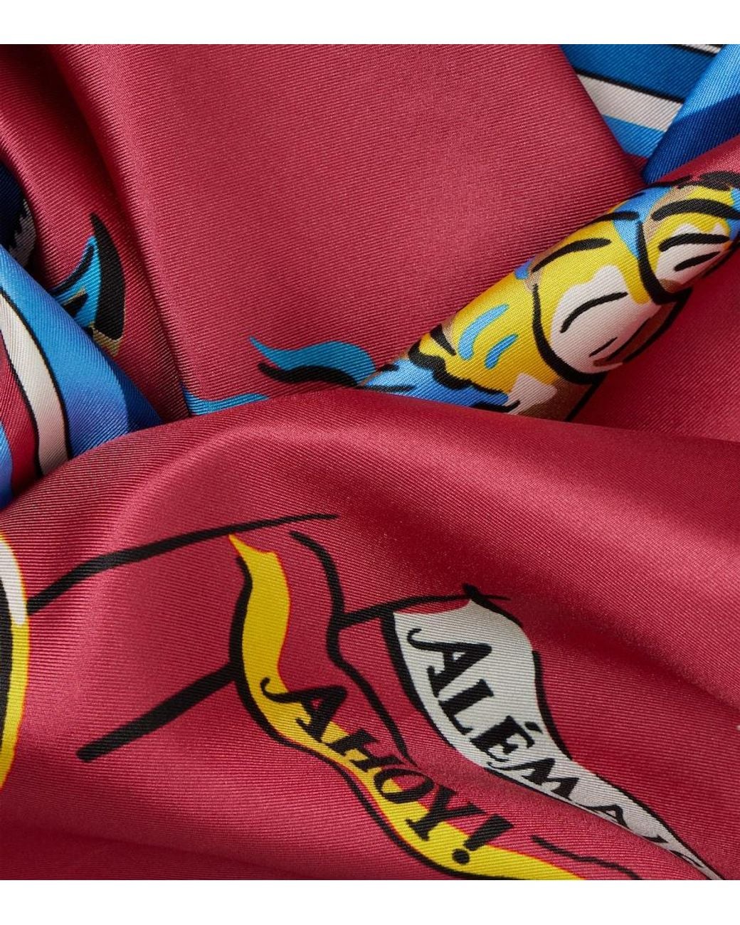 ALÉMAIS Red Printed Silk Twill Scarf