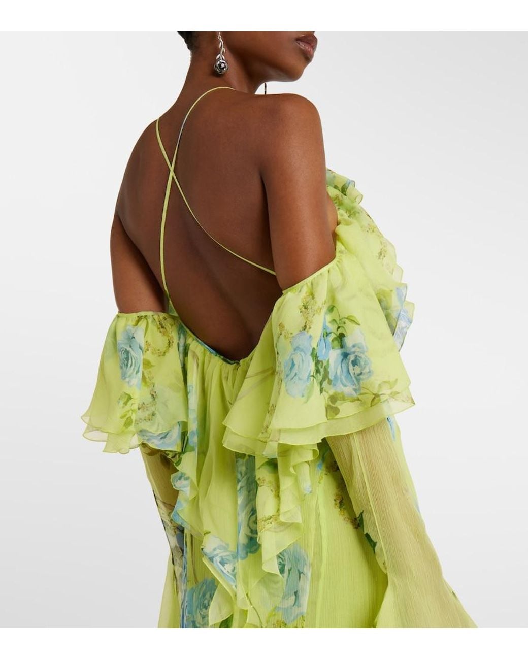 Blumarine Green Floral Silk Crepe Gown
