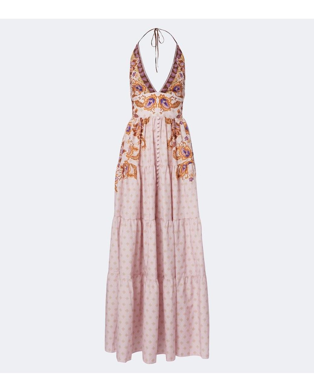 Alexandra Miro Pink Clover Printed Cotton And Silk Maxi Dress