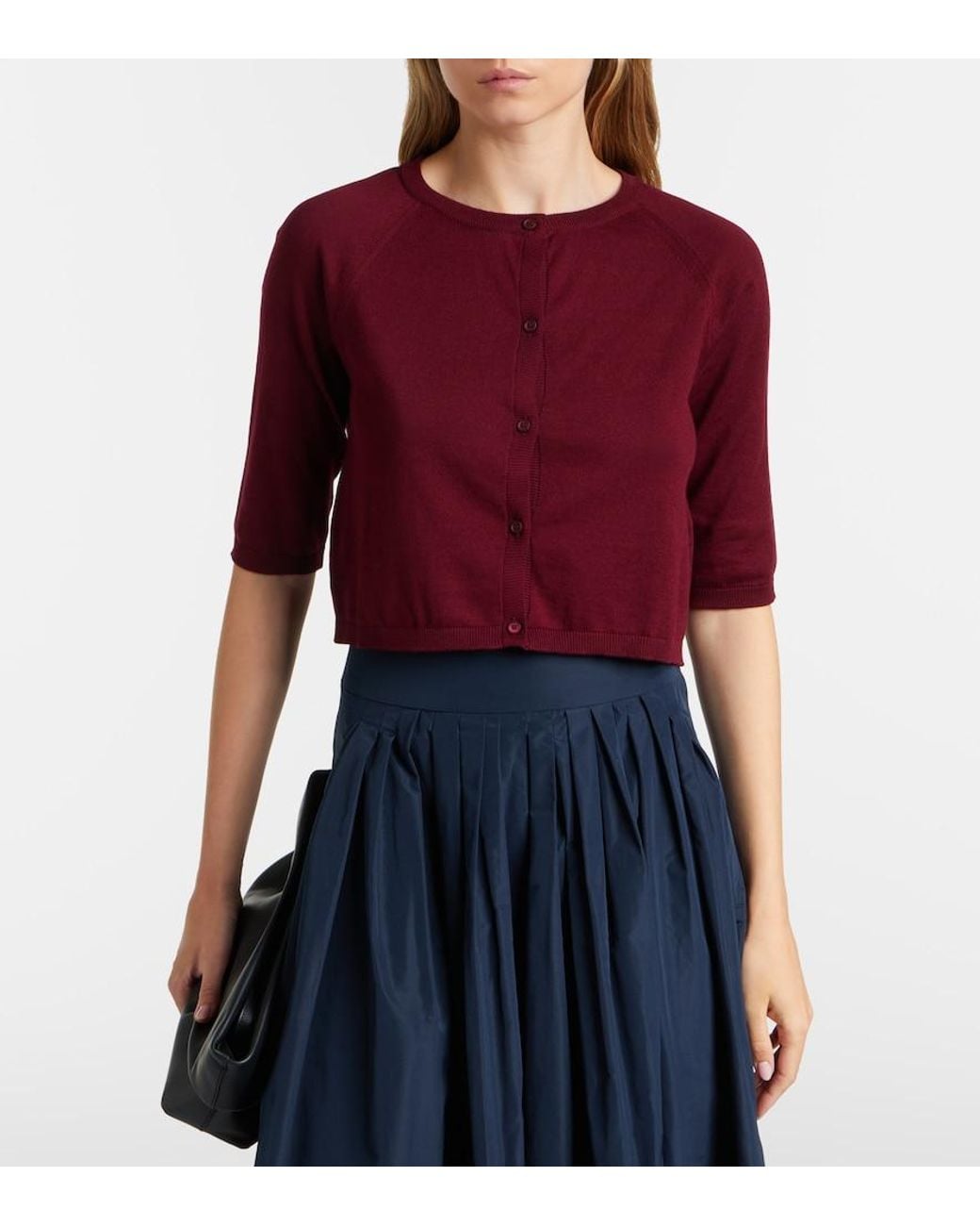 Max Mara Red Cropped Cotton, Silk, And Cashmere Cardigan
