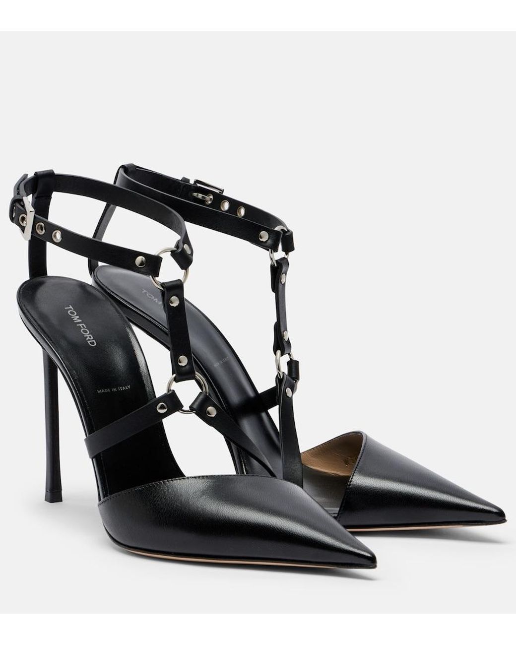 Tom Ford Black Harness Leather Slingback Pumps
