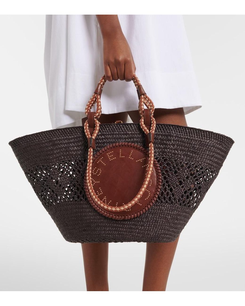 Stella McCartney Black Logo Large Raffia Basket Bag