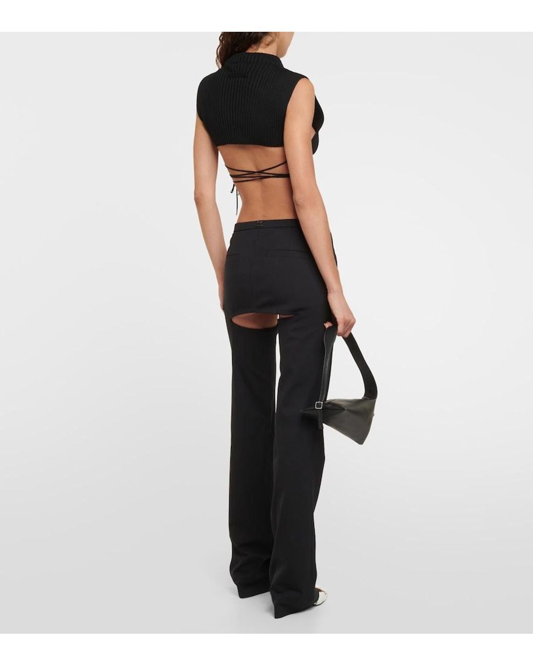 Courreges Black Cutout Wool-Blend Flared Pants