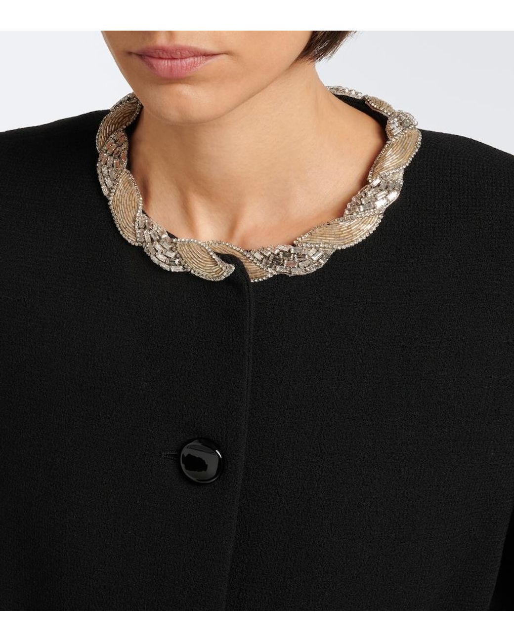 Valentino Garavani Black Embellished Virgin Wool Crepe Jacket