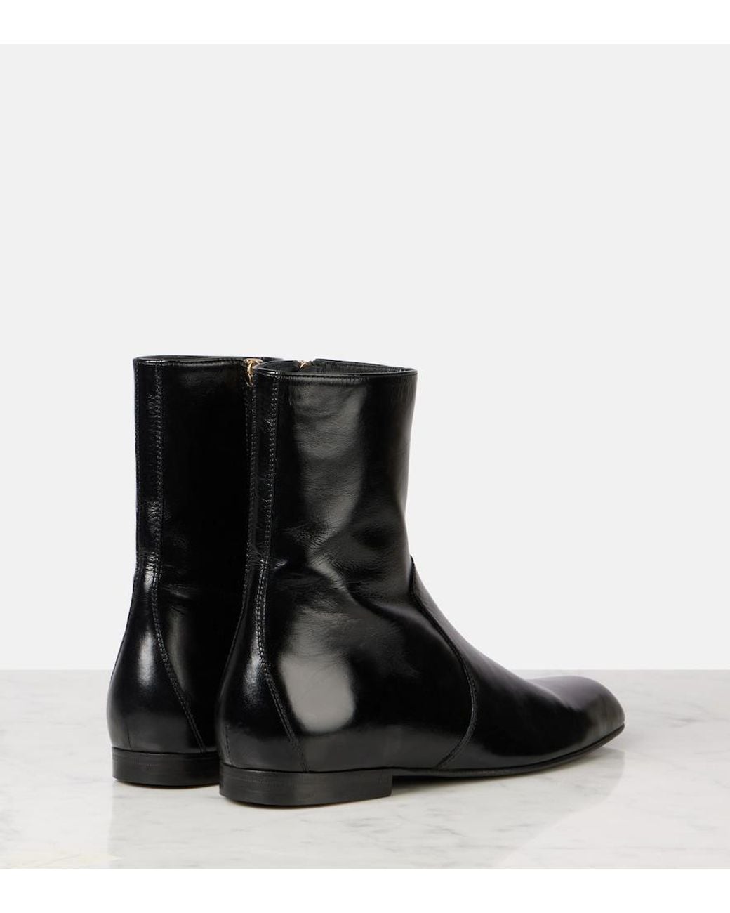 Khaite Black Colt Leather Ankle Boots