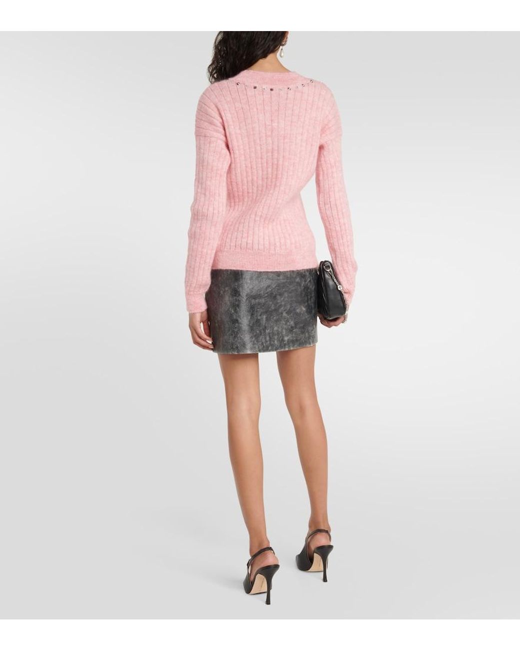 Alessandra Rich Pink Embellished Wool-Blend Sweater