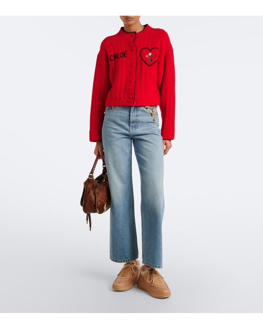 Chloé Natural Nama Shearling-Lined Suede Platform Sneakers