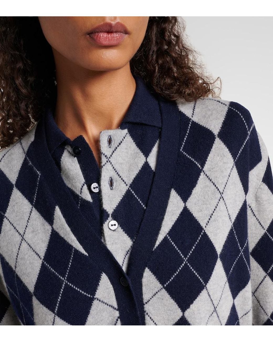 Lisa Yang Blue Raelyn Argyle Cashmere Cardigan