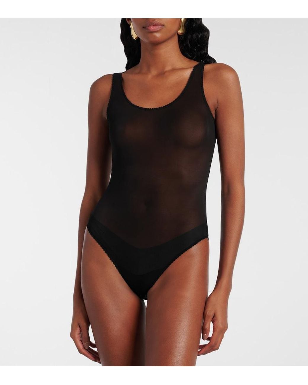 Magda Butrym Gray Semi-Sheer Scalloped Bodysuit