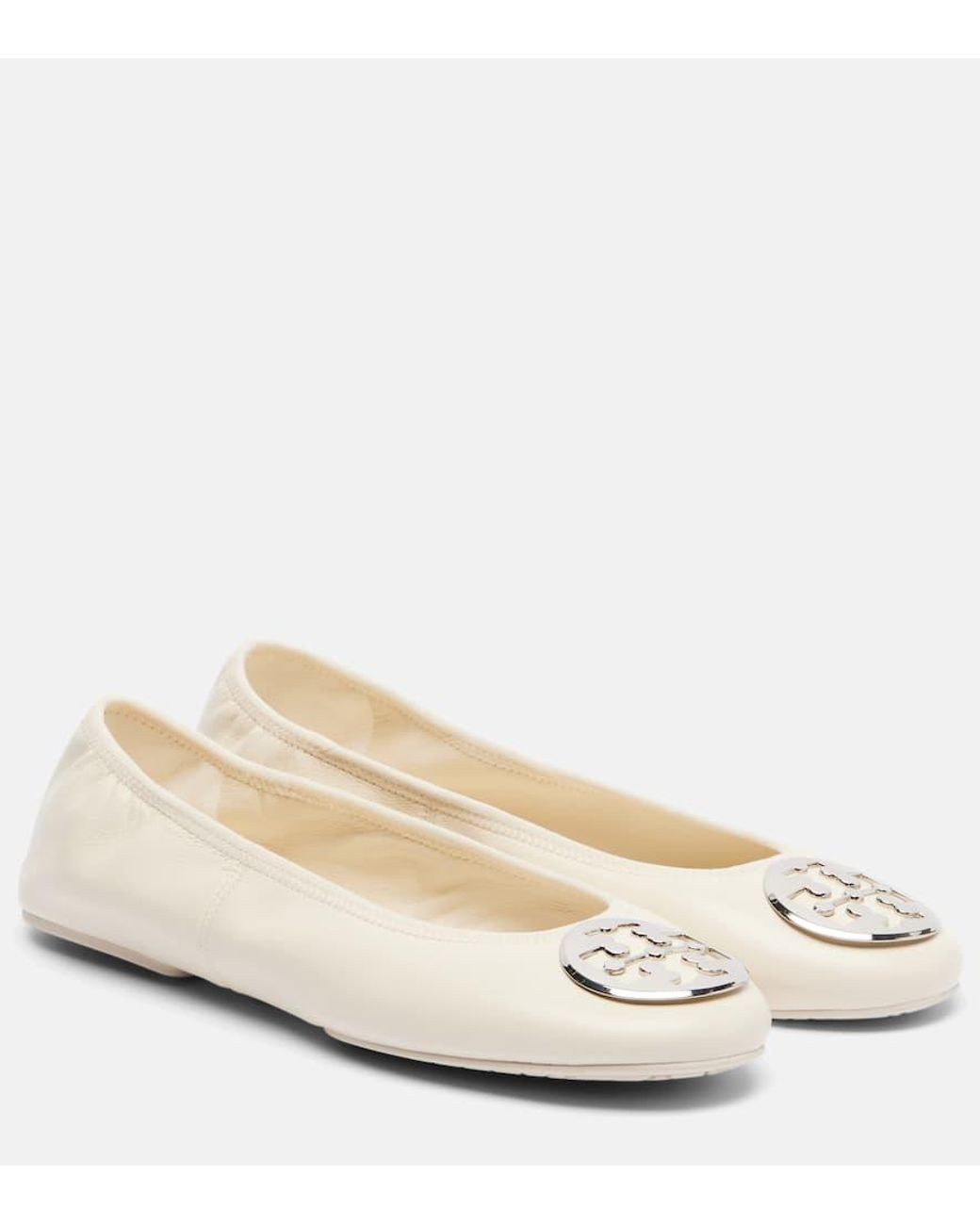 Tory Burch Natural Reva Travel Leather Ballet Flats