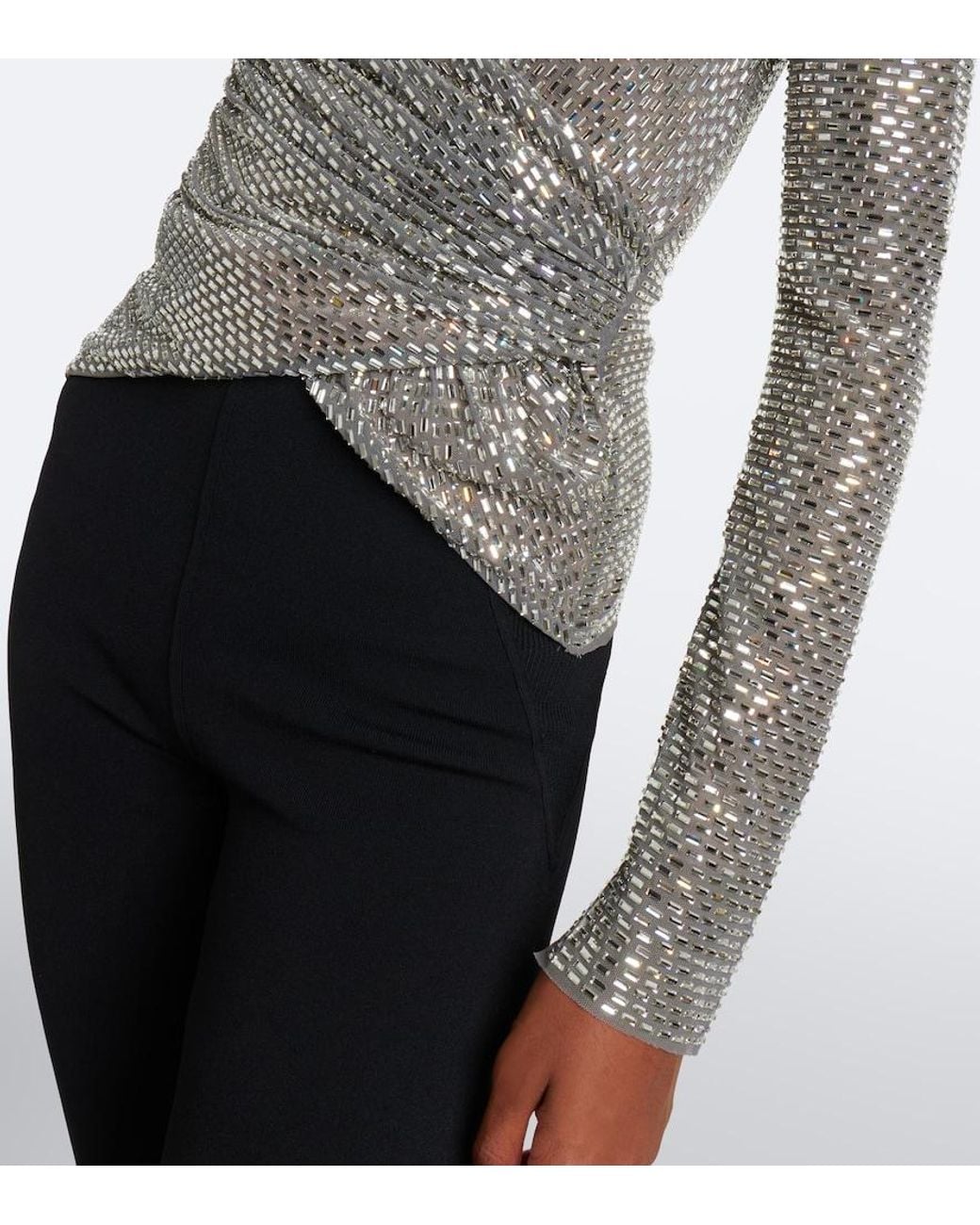 Self-Portrait Gray Rhinestone-Embellished Top