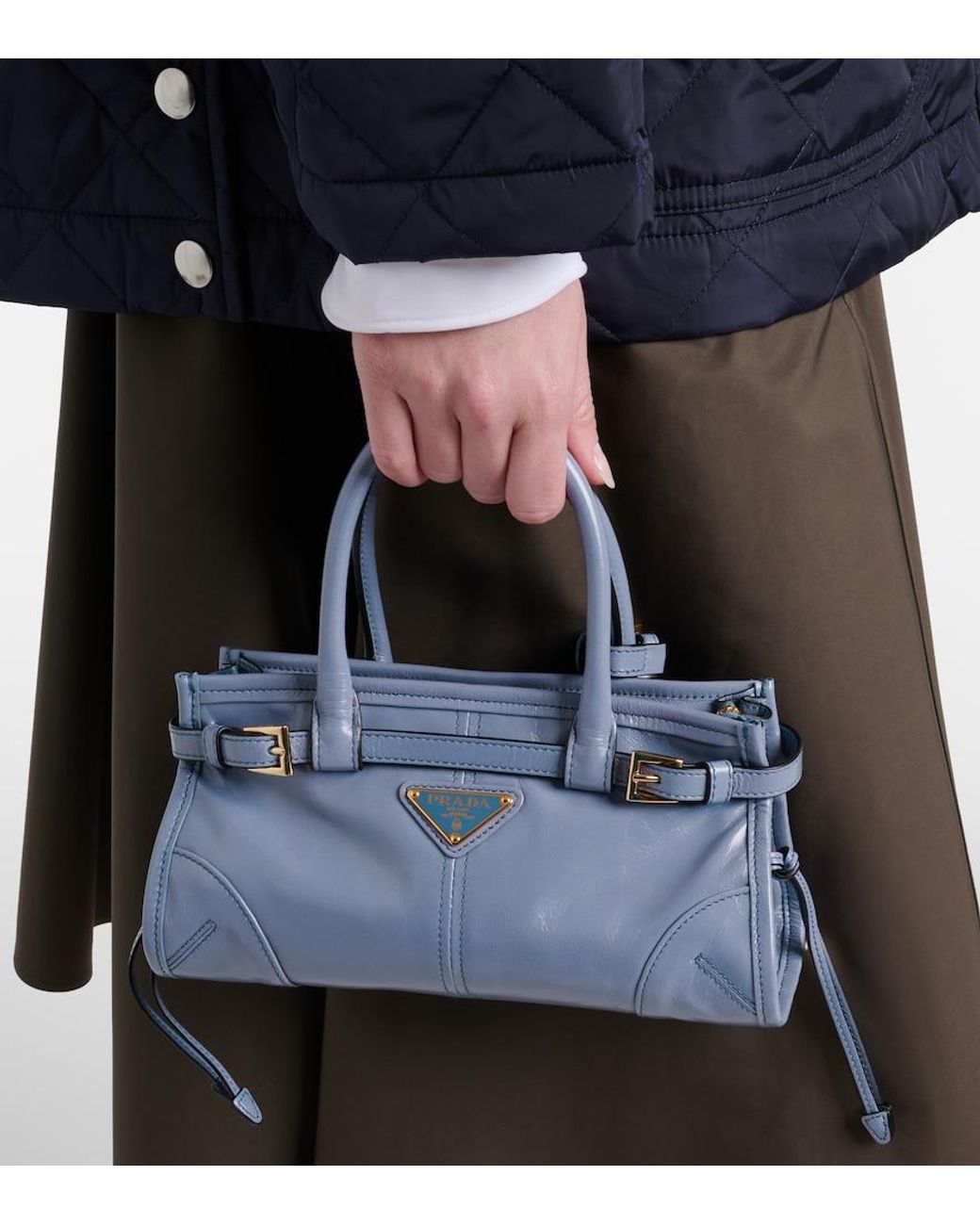 Prada Blue Bonnie Mini Leather Top-Handle Bag