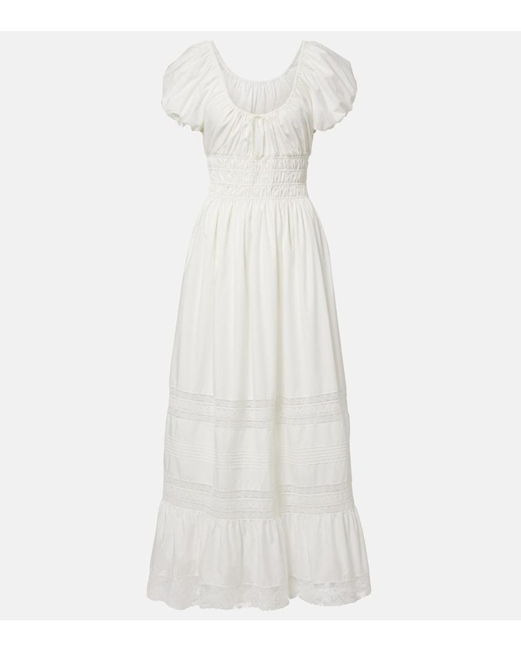 Faithfull The Brand White Elbie Lace-Trimmed Cotton Maxi Dress