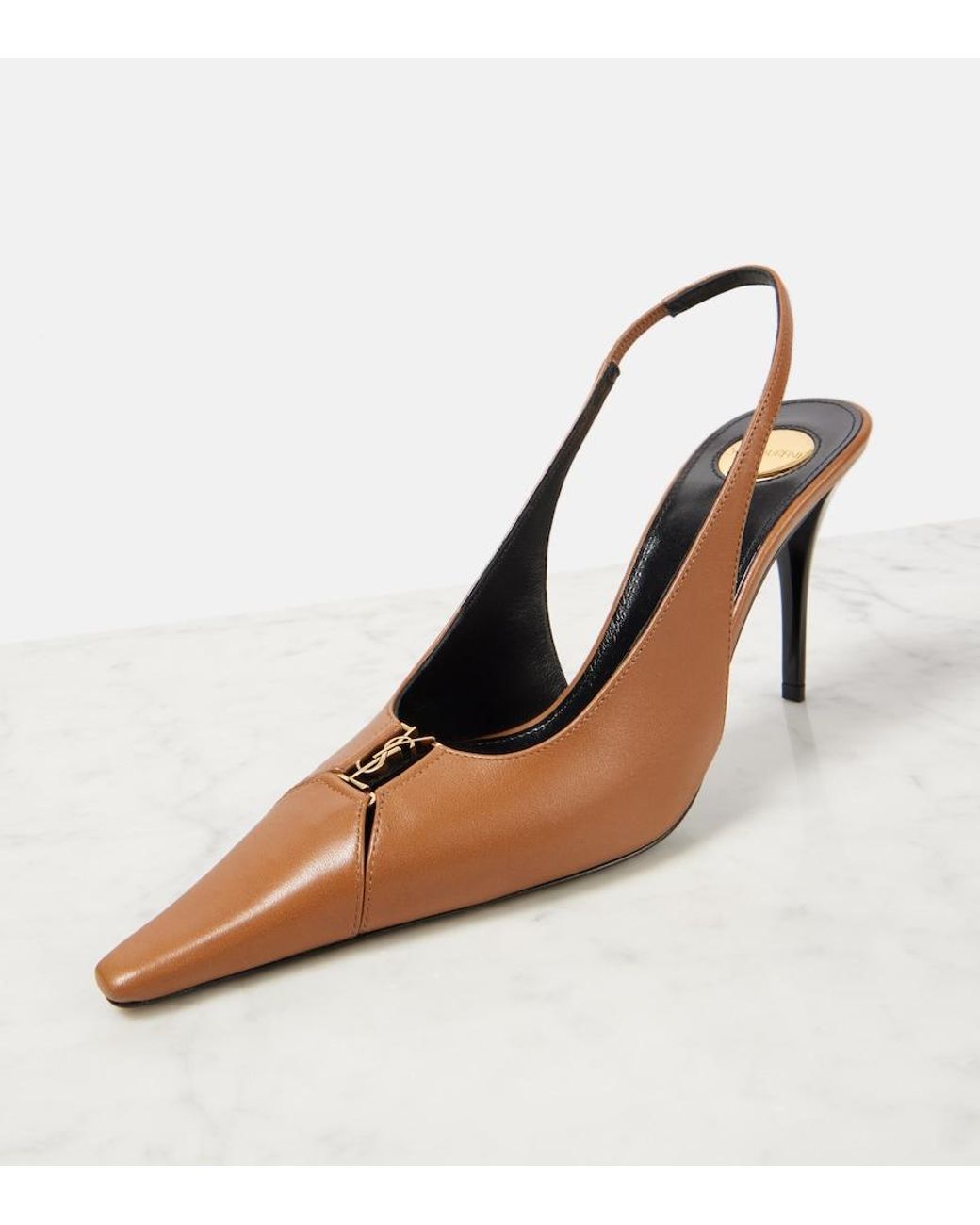 Saint Laurent Brown Babylone Breteuil 90 Leather Slingback Pumps