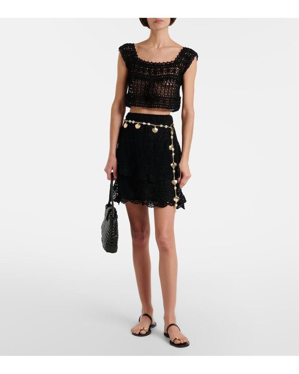 Anna Kosturova Black Cotton Crochet Crop Top