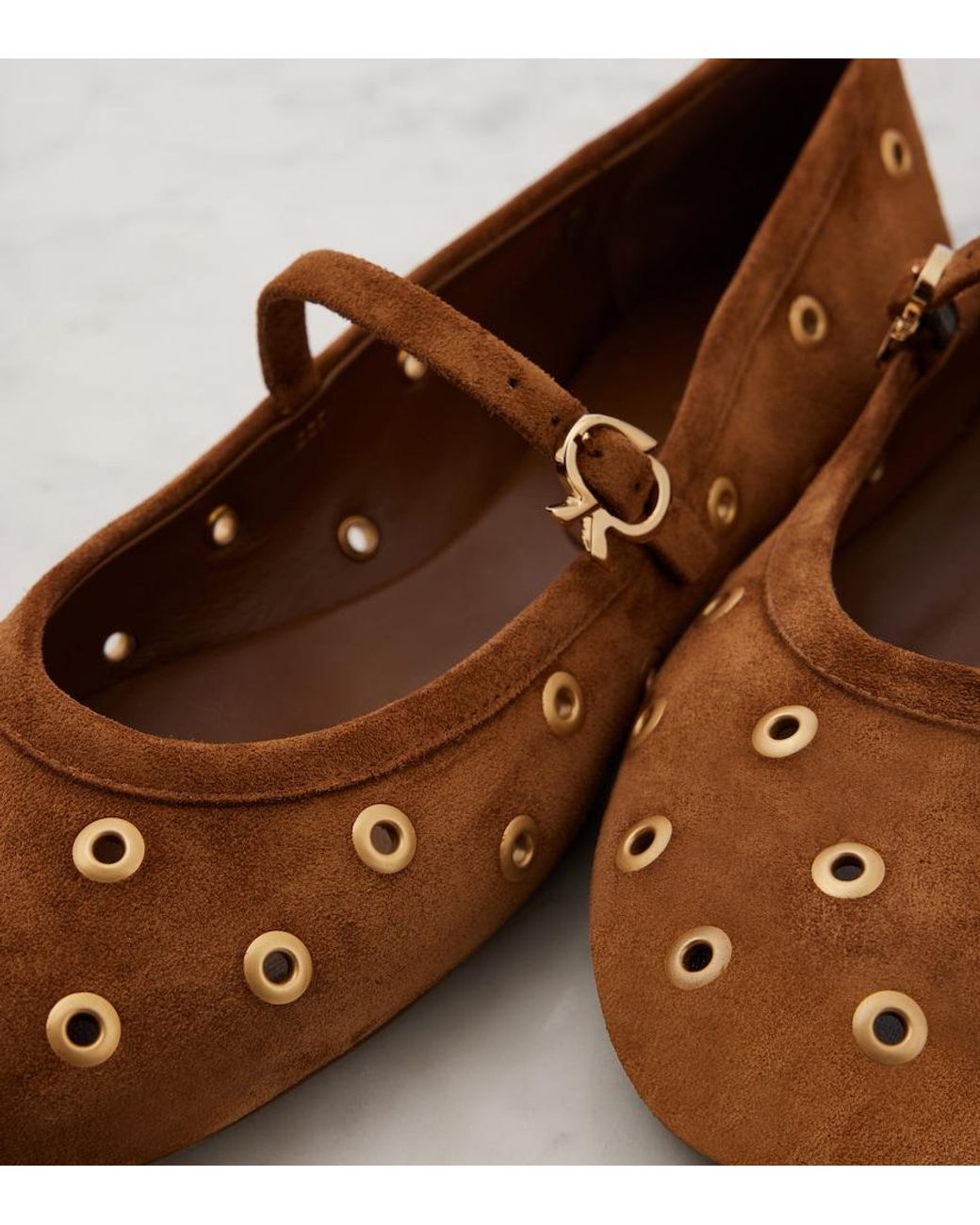 Gianvito Rossi Brown Studded Suede Mary Jane Flats