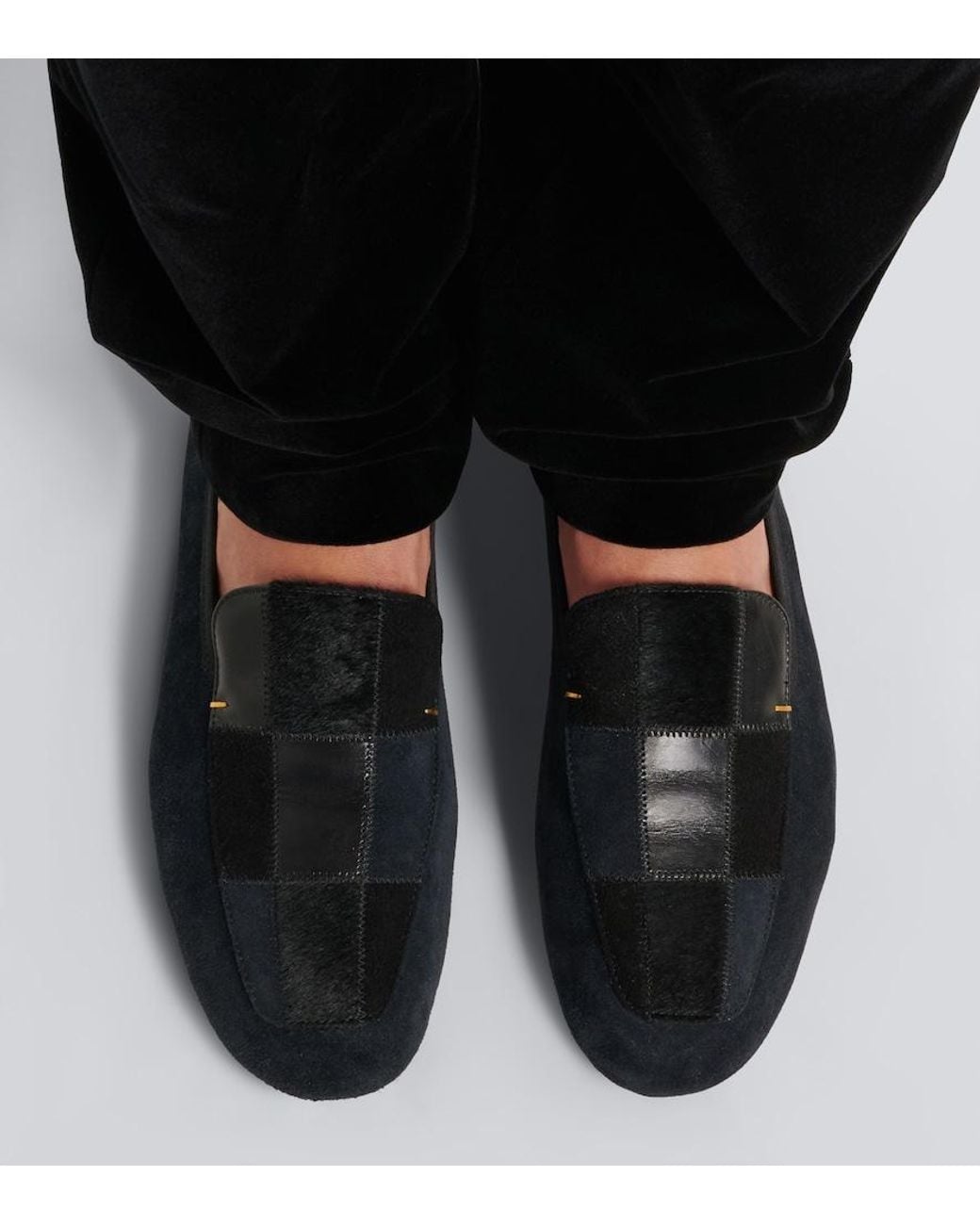 Khaite Blue Zoe Patchwork Suede And Leather Slip-On Shoes