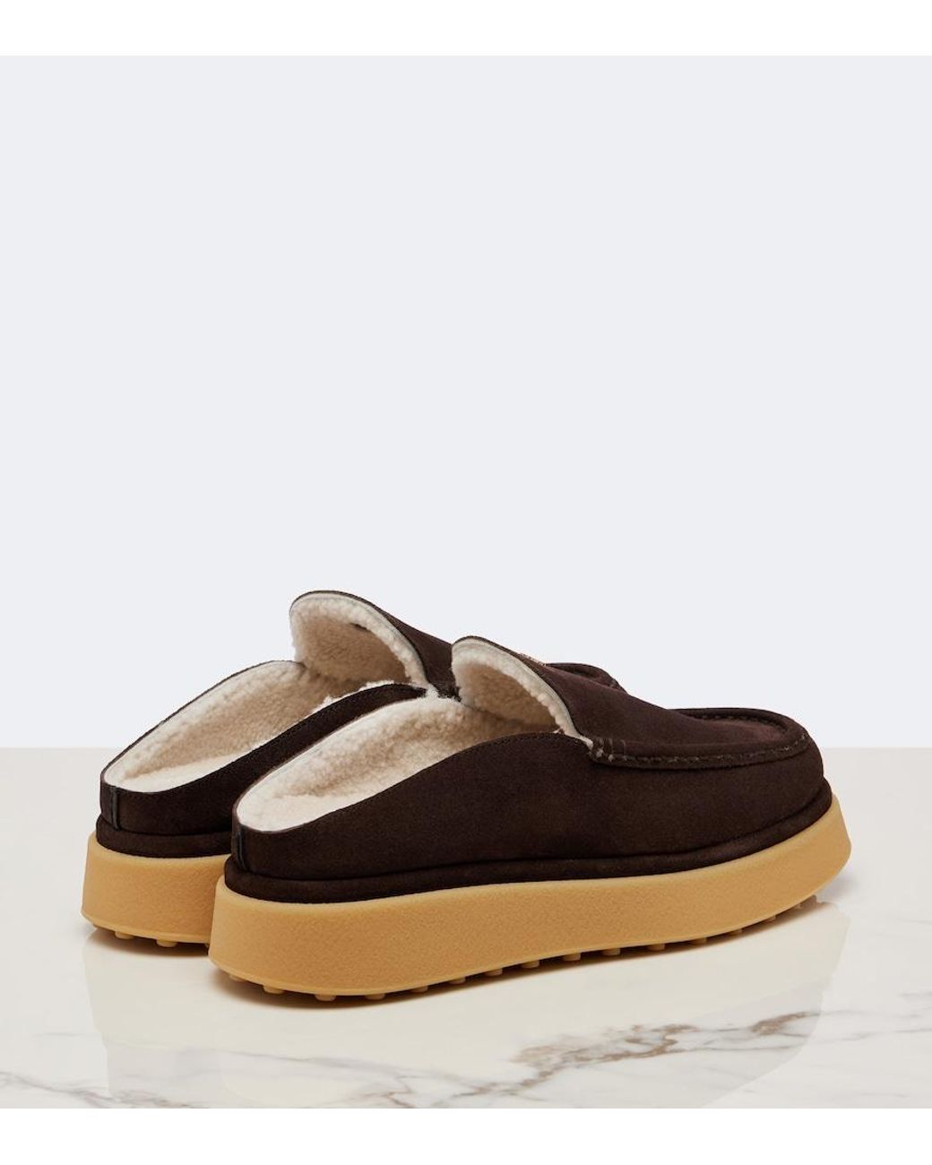 Tod's Brown Shearling-Lined Suede Platform Mules