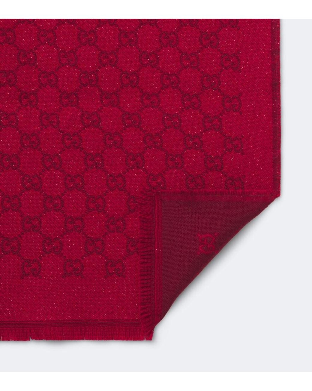 Gucci Red Gg Jacquard Wool-Blend Lame Scarf