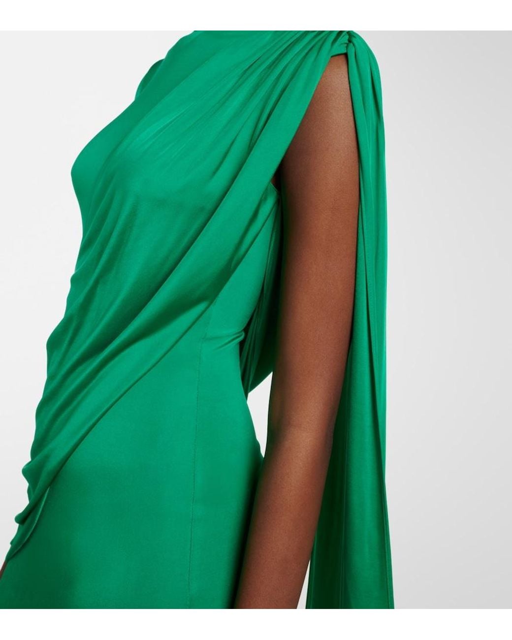 The New Arrivals Ilkyaz Ozel Green Aya Caped Satin Gown