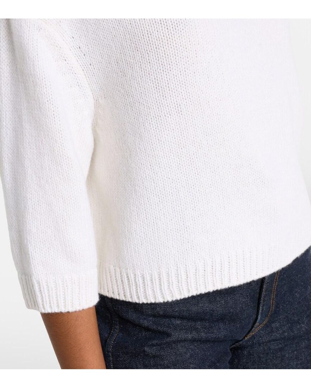 Khaite White Sabina Cropped Cashmere Sweater