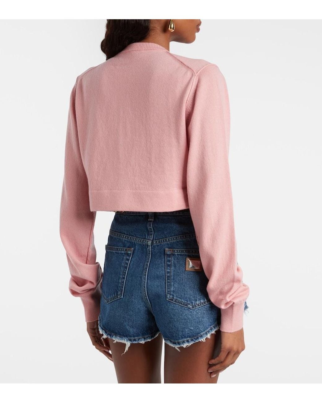 Dolce & Gabbana Pink Embellished Cashmere-Blend Cardigan