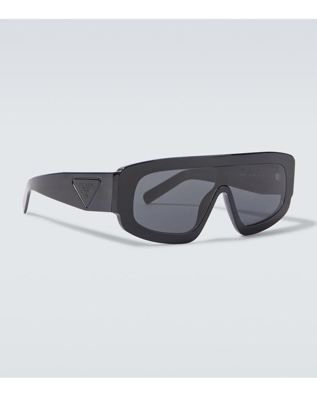 Prada Gray Logo Shield Sunglasses for men