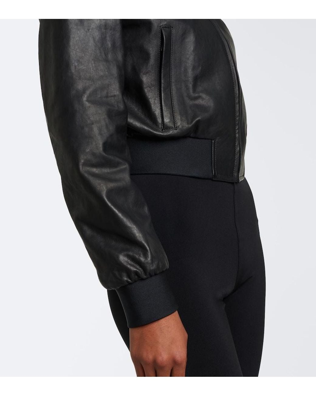 Gucci Black Cropped Leather Bomber Jacket