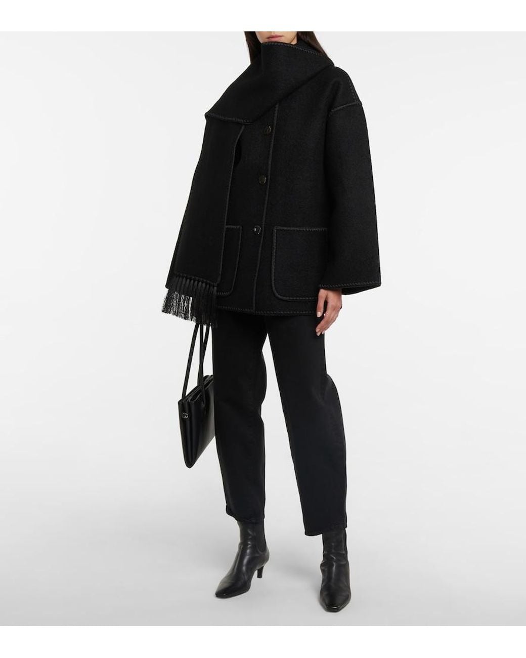 Totême  Black Embroidered Wool-Blend Scarf Jacket