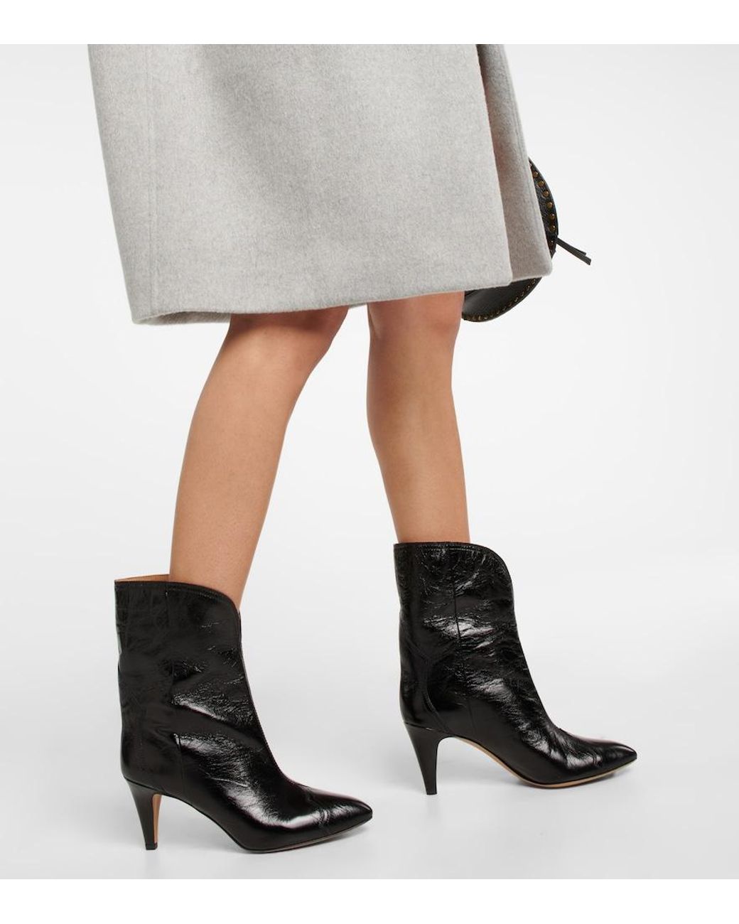 Isabel Marant Black Dytho Crinkled Leather Ankle Boots