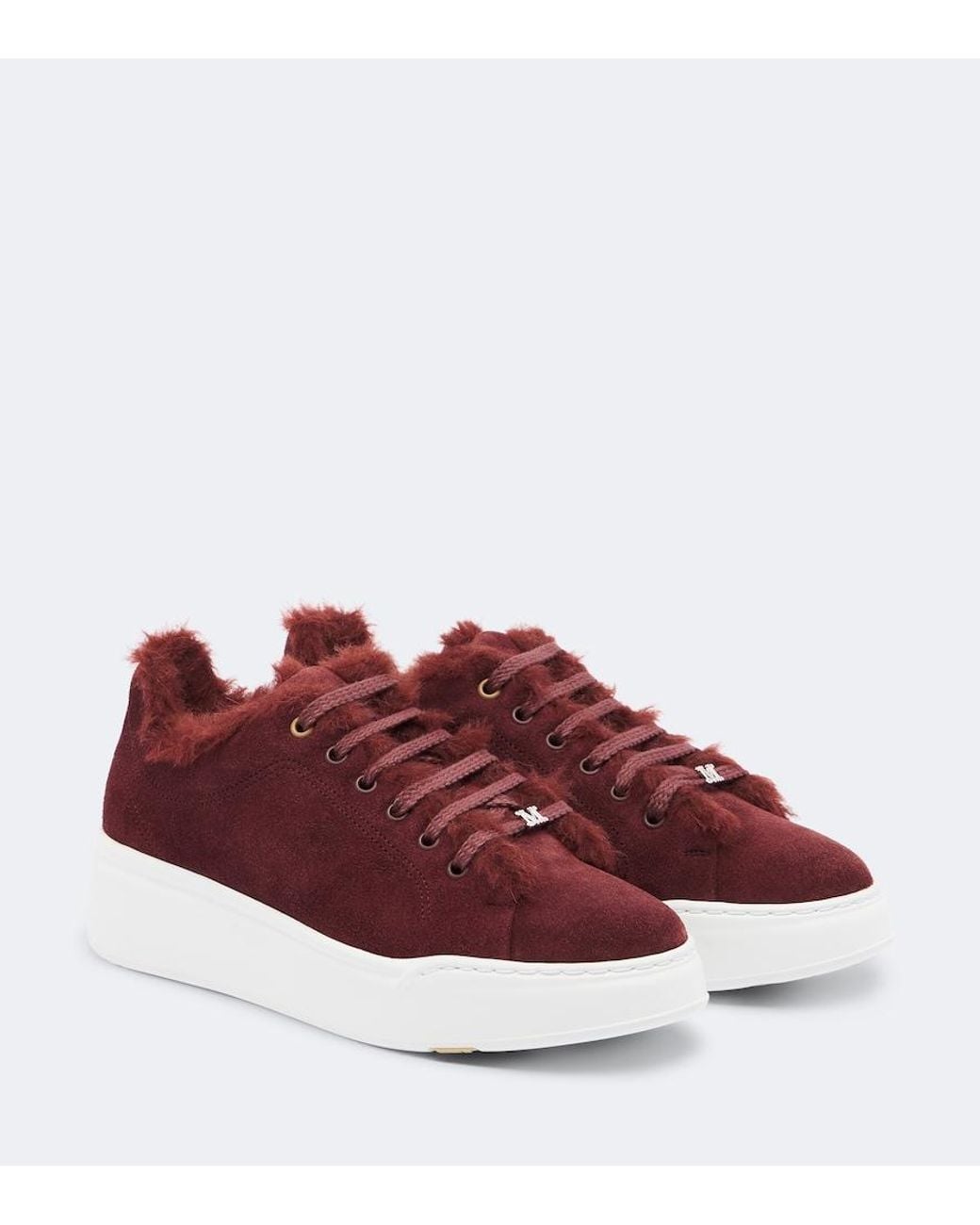 Max Mara Red Shearling-Lined Suede Sneakers