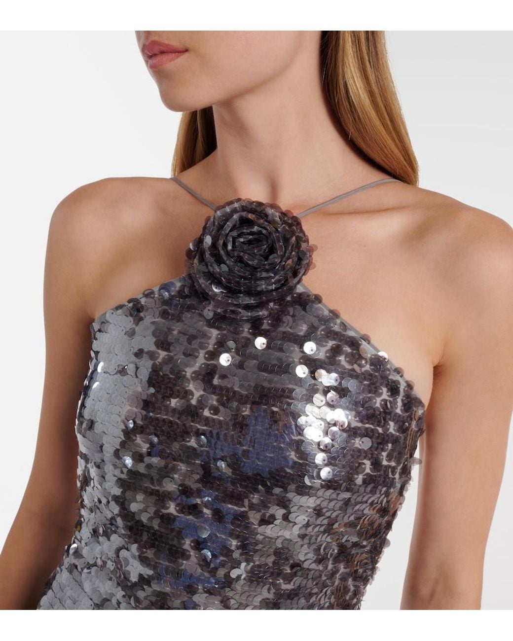 Magda Butrym White Floral-Applique Sequined Gown