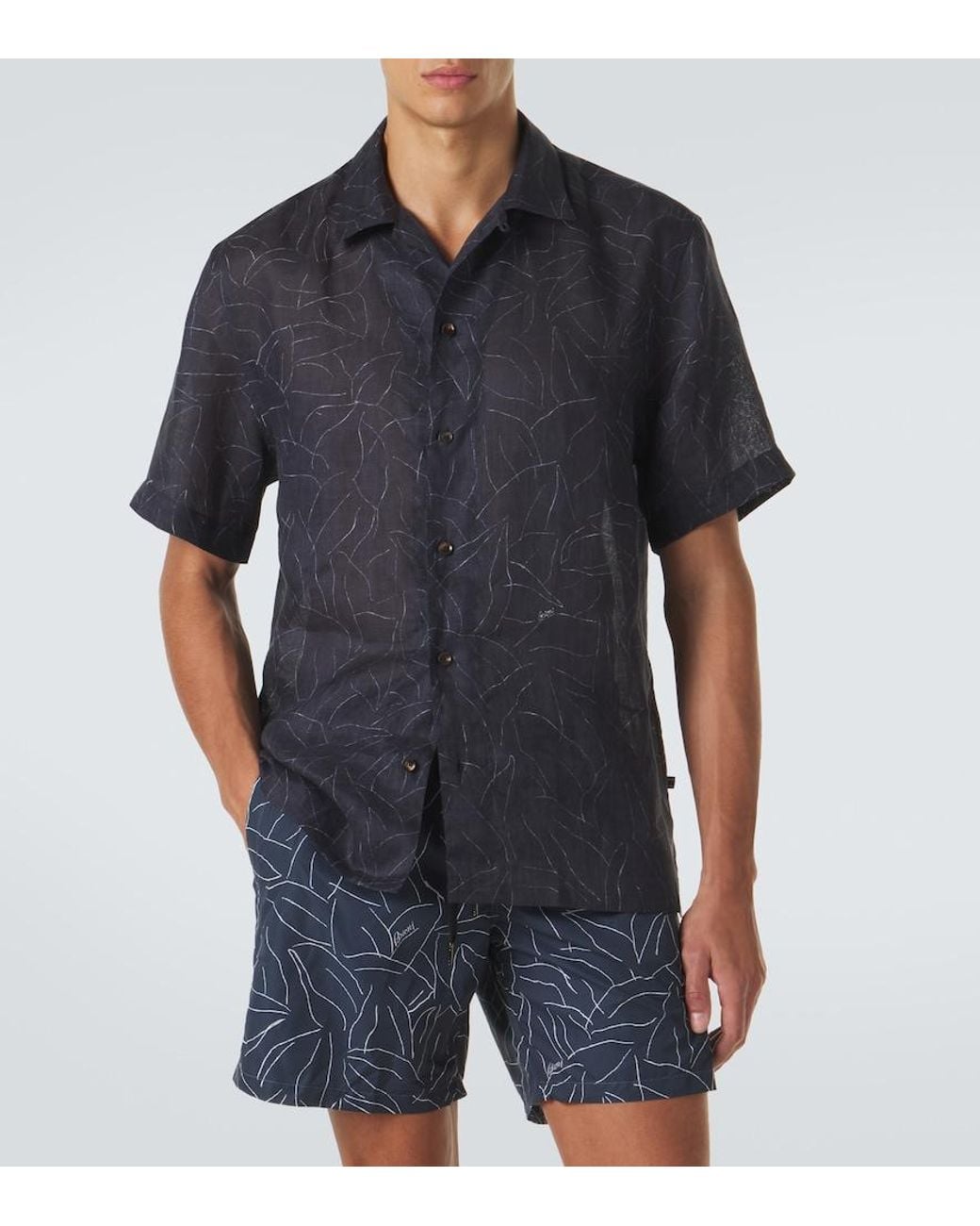 Brioni Black Printed Linen Shirt for men