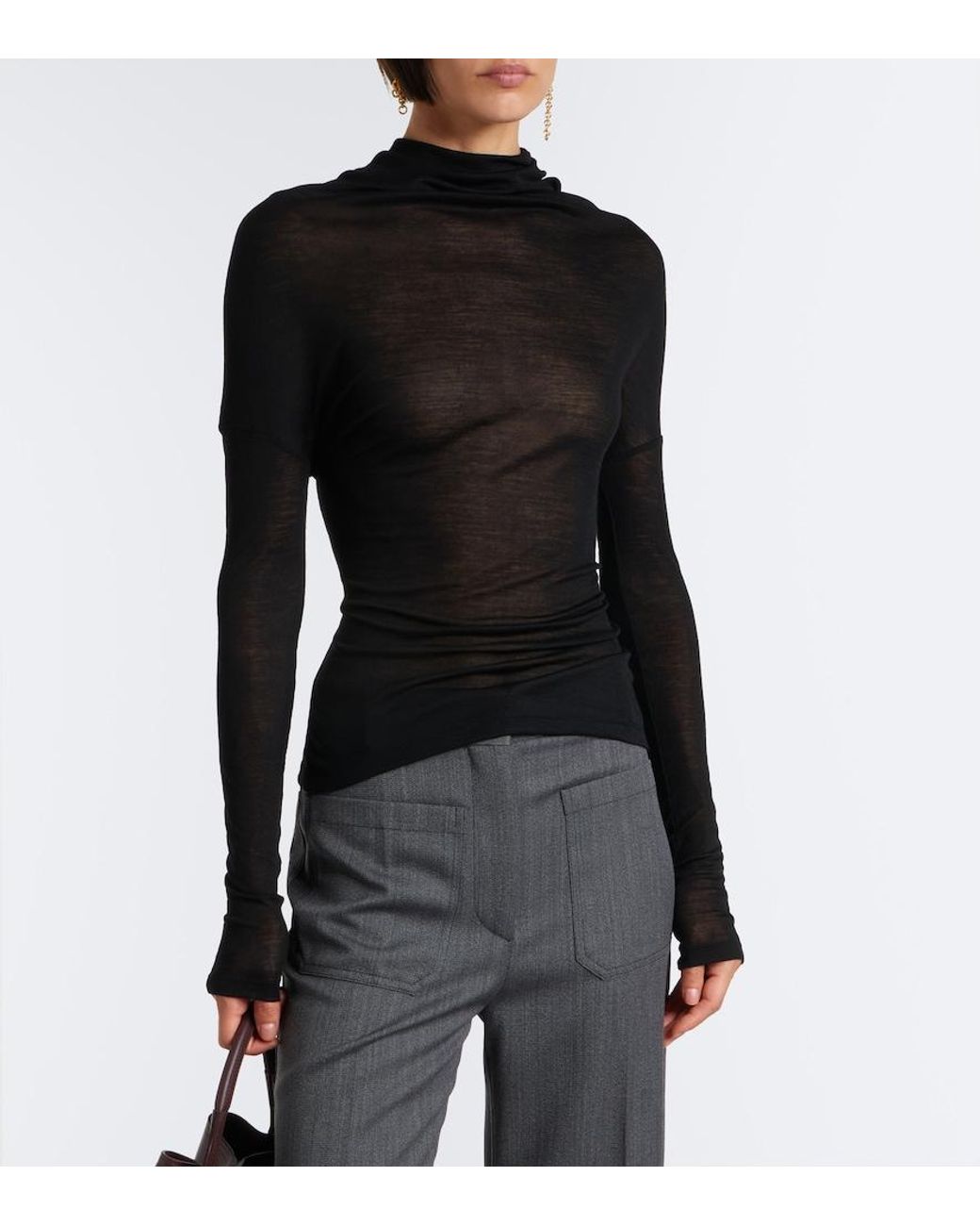 Victoria Beckham Black Draped Jersey Top