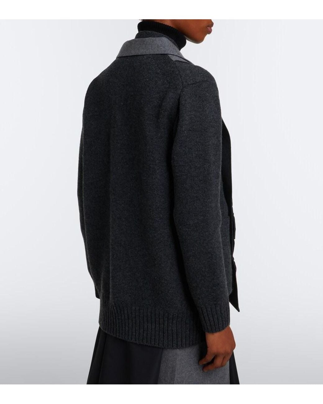 Sacai Gray Layered Wool-Blend Cardigan