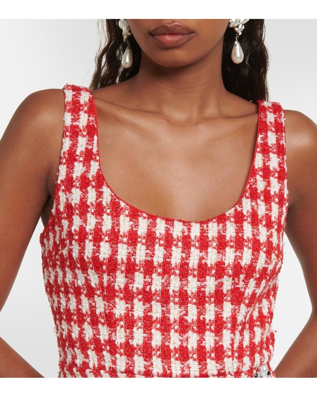 Self-Portrait Red Crystal-embellished Metallic-bouclé Woven Mini Dress